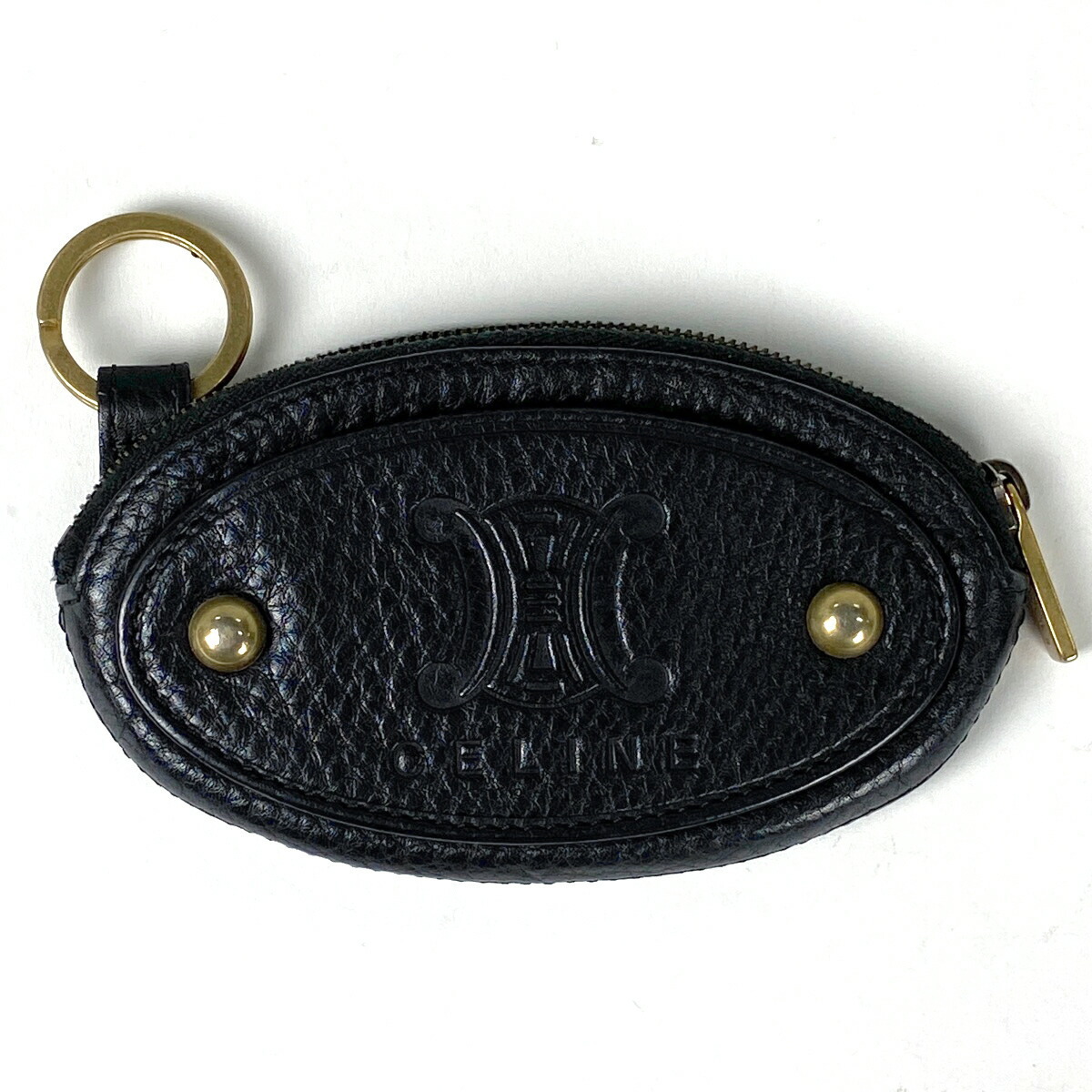 Celine Ring Black Triomphe Leather Key Case